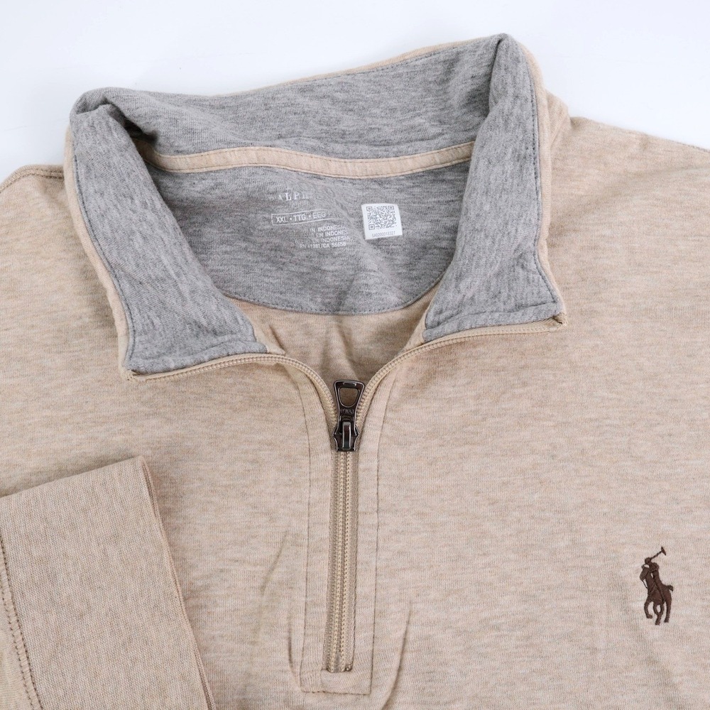 Polo Ralph Lauren Quarter Zip Pullover Sweater‎ XXL Brown Logo Beige Super Soft